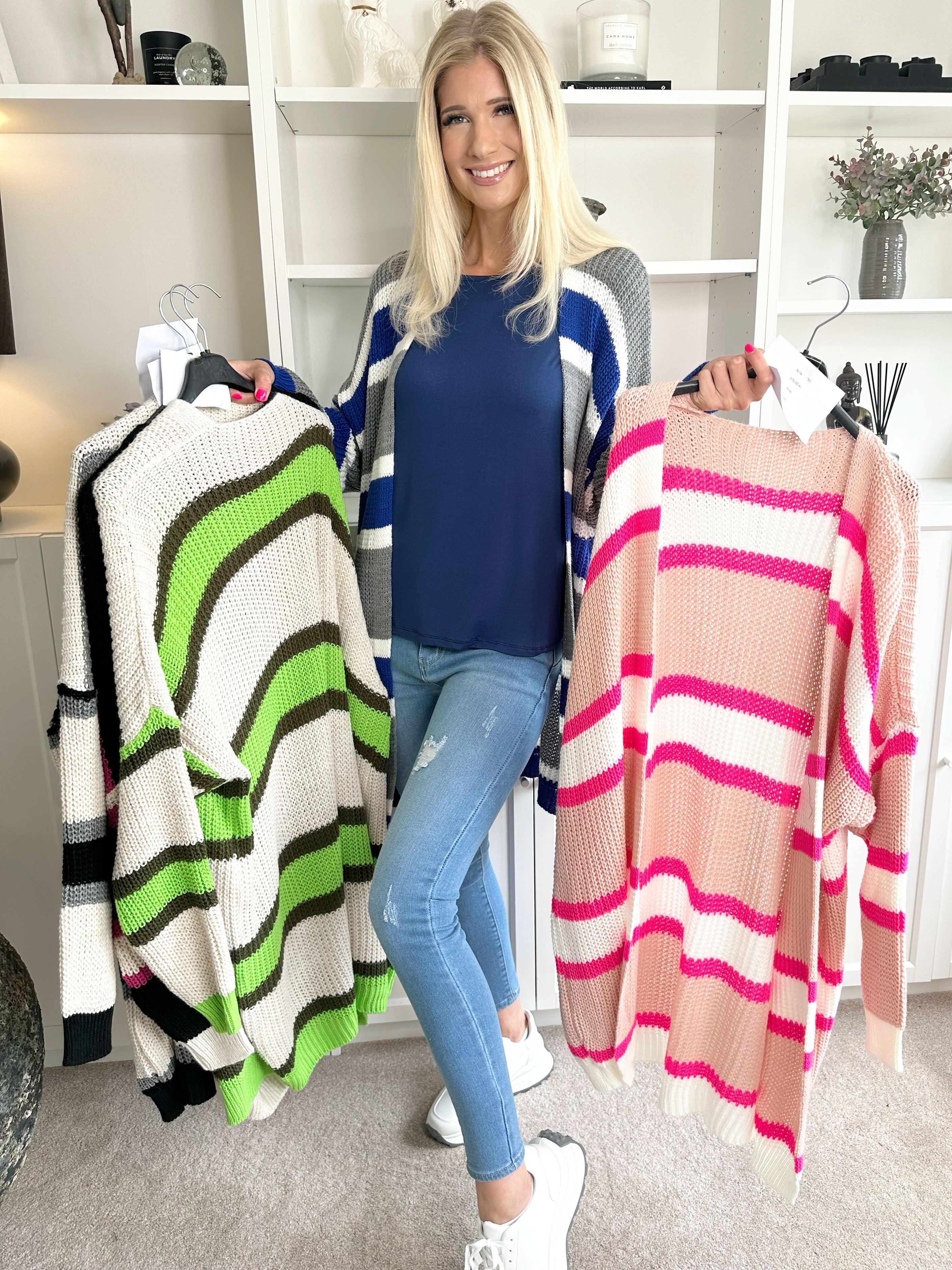 Kata - Flerfarvet stribet strikcardigan